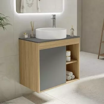 Тумба с раковиной Teymi Nura 70 дуб эврика, матовый графит, раковина Lina D41