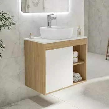 Тумба с раковиной Teymi Nura 70 дуб эврика, матовая белая, раковина Solli 40