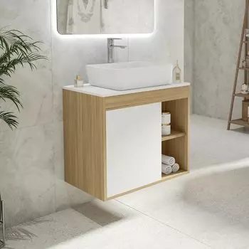 Тумба с раковиной Teymi Nura 70 дуб эврика, матовая белая, раковина Helmi 50