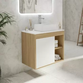 Тумба с раковиной Teymi Nura 70 дуб эврика, матовая белая, раковина Helmi Mini 38