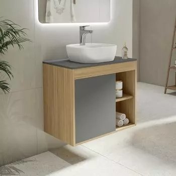 Тумба с раковиной Teymi Nura 70 дуб эврика, матовый графит, раковина Solli 40