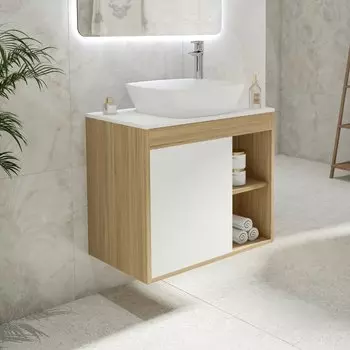 Тумба с раковиной Teymi Nura 70 дуб эврика, матовая белая, раковина Kati 43