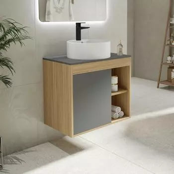 Тумба с раковиной Teymi Nura 70 дуб эврика, матовый графит, раковина Lina S D40