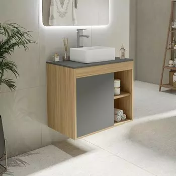 Тумба с раковиной Teymi Nura 70 дуб эврика, матовый графит, раковина Helmi Mini 38