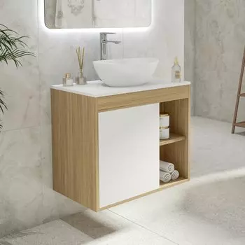 Тумба с раковиной Teymi Nura 70 дуб эврика, матовая белая, раковина Lori 40