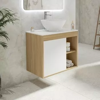 Тумба с раковиной Teymi Nura 70 дуб эврика, матовая белая, раковина Lina kuppi D40