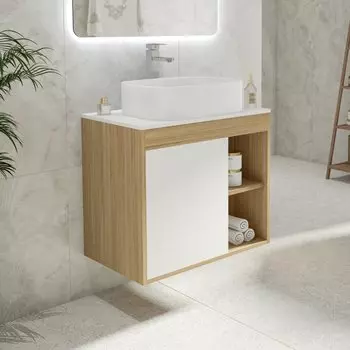 Тумба с раковиной Teymi Nura 70 дуб эврика, матовая белая, раковина Solli 51