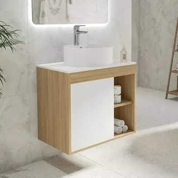 Тумба с раковиной Teymi Nura 70 дуб эврика, матовая белая, раковина Lina S D40