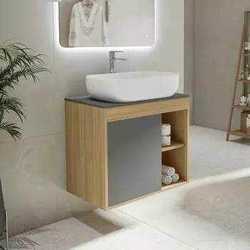 Тумба с раковиной Teymi Nura 70 дуб эврика, матовый графит, раковина Solli 60