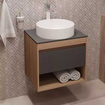 Тумба с раковиной Teymi Ritta 55 дуб эврика, матовый графит, раковина Lina D41