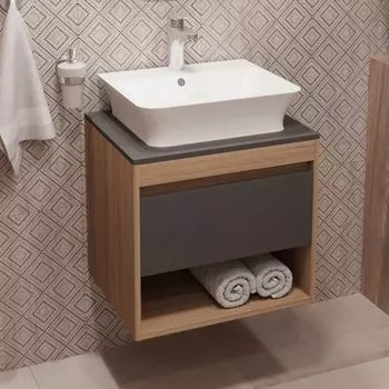 Тумба с раковиной Teymi Ritta 55 дуб эврика, матовый графит, раковина Aina 49