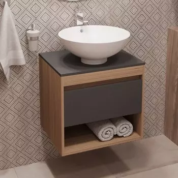 Тумба с раковиной Teymi Ritta 55 дуб эврика, матовый графит, раковина Lina kuppi D40