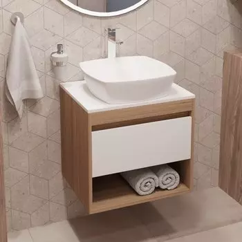 Тумба с раковиной Teymi Ritta 55 дуб эврика, матовая белая, раковина Kati 43