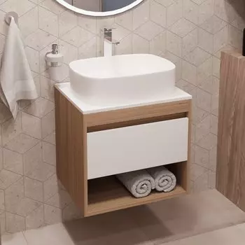 Тумба с раковиной Teymi Ritta 55 дуб эврика, матовая белая, раковина Solli 51