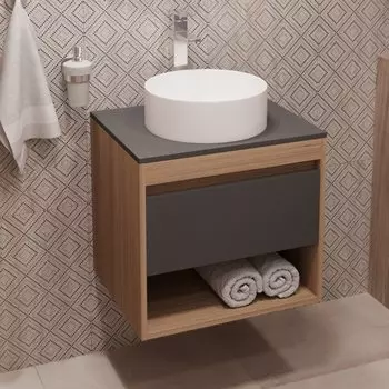 Тумба с раковиной Teymi Ritta 55 дуб эврика, матовый графит, раковина Lina D35