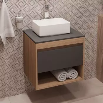 Тумба с раковиной Teymi Ritta 55 дуб эврика, матовый графит, раковина Helmi Mini 38