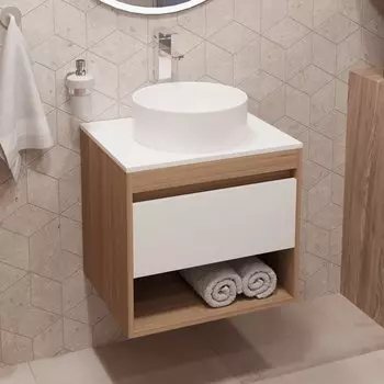 Тумба с раковиной Teymi Ritta 55 дуб эврика, матовая белая, раковина Lina D35