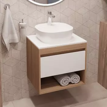 Тумба с раковиной Teymi Ritta 55 дуб эврика, матовая белая, раковина Solli 40