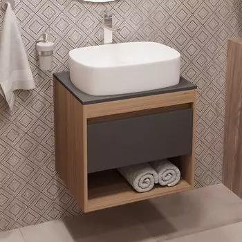 Тумба с раковиной Teymi Ritta 55 дуб эврика, матовый графит, раковина Solli 51