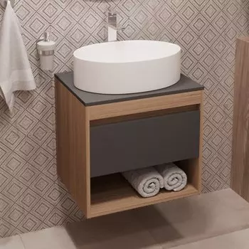 Тумба с раковиной Teymi Ritta 55 дуб эврика, матовый графит, раковина Lori 50