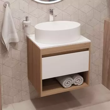 Тумба с раковиной Teymi Ritta 55 дуб эврика, матовая белая, раковина Lori 50