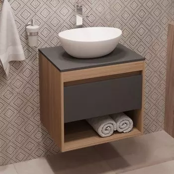 Тумба с раковиной Teymi Ritta 55 дуб эврика, матовый графит, раковина Lori 40