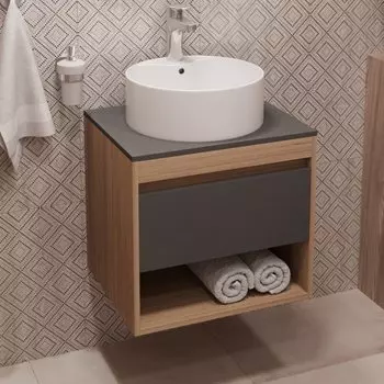 Тумба с раковиной Teymi Ritta 55 дуб эврика, матовый графит, раковина Lina S D40