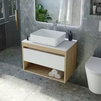 Тумба с раковиной Teymi Ritta 65 дуб эврика, матовая белая, раковина Helmi 50