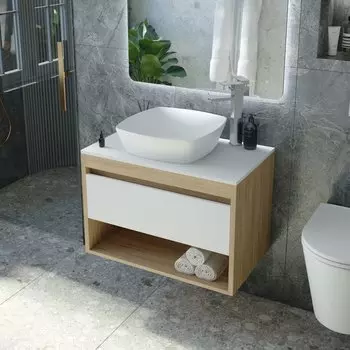 Тумба с раковиной Teymi Ritta 65 дуб эврика, матовая белая, раковина Kati 43