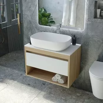 Тумба с раковиной Teymi Ritta 65 дуб эврика, матовая белая, раковина Solli 60