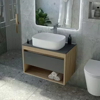 Тумба с раковиной Teymi Ritta 65 дуб эврика, матовый графит, раковина Solli 51