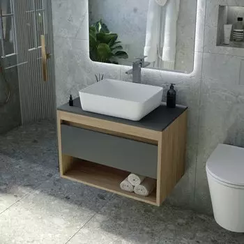 Тумба с раковиной Teymi Ritta 65 дуб эврика, матовый графит, раковина Helmi 50