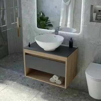 Тумба с раковиной Teymi Ritta 65 дуб эврика, матовый графит, раковина Lina kuppi D40