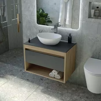 Тумба с раковиной Teymi Ritta 65 дуб эврика, матовый графит, раковина Lori 40