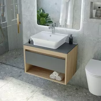 Тумба с раковиной Teymi Ritta 65 дуб эврика, матовый графит, раковина Aina 49