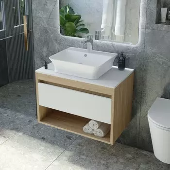 Тумба с раковиной Teymi Ritta 65 дуб эврика, матовая белая, раковина Aina 49