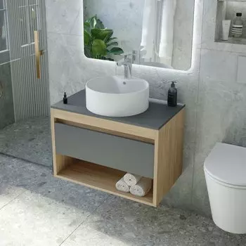 Тумба с раковиной Teymi Ritta 65 дуб эврика, матовый графит, раковина Lina S D40