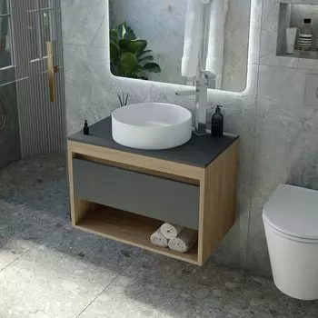 Тумба с раковиной Teymi Ritta 65 дуб эврика, матовый графит, раковина Lina D41