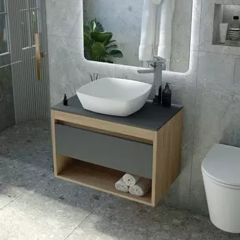 Тумба с раковиной Teymi Ritta 65 дуб эврика, матовый графит, раковина Kati 43