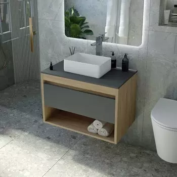 Тумба с раковиной Teymi Ritta 65 дуб эврика, матовый графит, раковина Helmi Mini 38