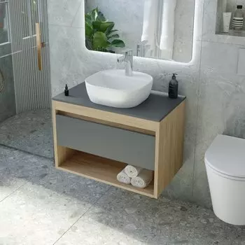 Тумба с раковиной Teymi Ritta 65 дуб эврика, матовый графит, раковина Solli 40