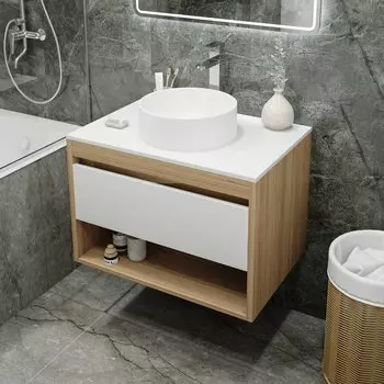 Тумба с раковиной Teymi Ritta 75 дуб эврика, матовая белая, раковина Lina D35