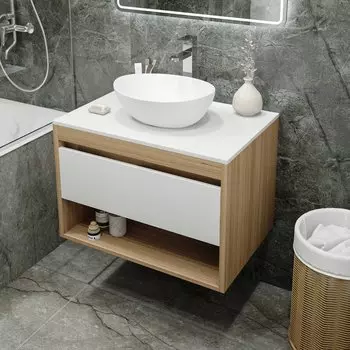 Тумба с раковиной Teymi Ritta 75 дуб эврика, матовая белая, раковина Lori 40