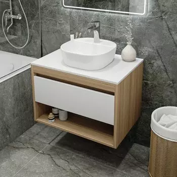 Тумба с раковиной Teymi Ritta 75 дуб эврика, матовая белая, раковина Solli 40