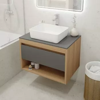 Тумба с раковиной Teymi Ritta 75 дуб эврика, матовый графит, раковина Helmi 50