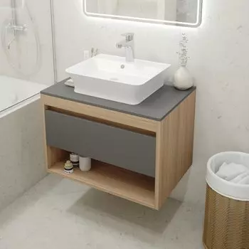 Тумба с раковиной Teymi Ritta 75 дуб эврика, матовый графит, раковина Aina 49