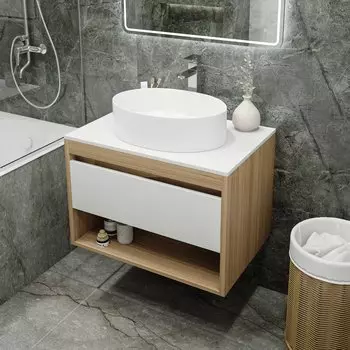 Тумба с раковиной Teymi Ritta 75 дуб эврика, матовая белая, раковина Lori 50