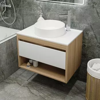 Тумба с раковиной Teymi Ritta 75 дуб эврика, матовая белая, раковина Lina D41