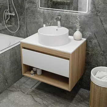 Тумба с раковиной Teymi Ritta 75 дуб эврика, матовая белая, раковина Lina S D40