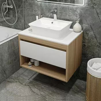 Тумба с раковиной Teymi Ritta 75 дуб эврика, матовая белая, раковина Aina 49